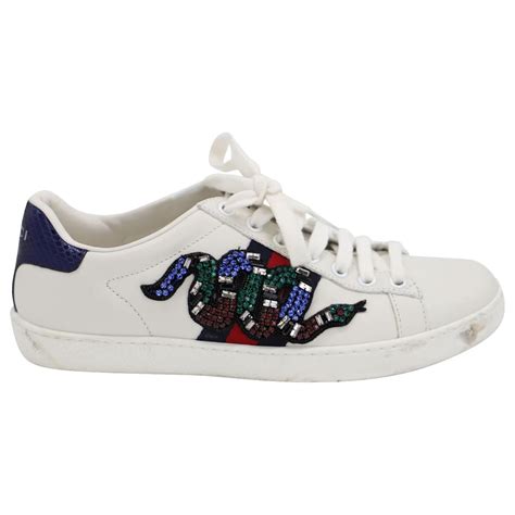 donna gucci sneakers ace in pelle con cristalli